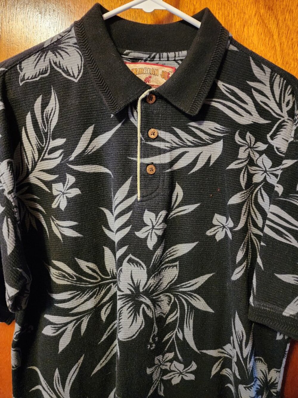 Men's Small Caribbean Joe Black/Gray Floral Cotton Short Sleeve Golf Polo Shirt